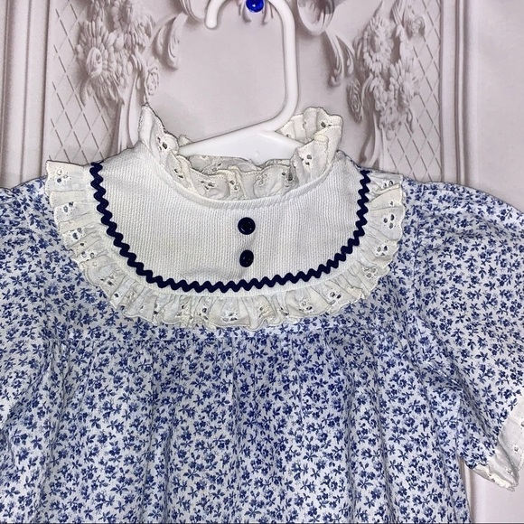 Vintage Baby’s Navy Blue and White Flowered Dress - Picture 5 of 5